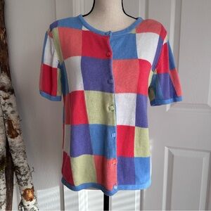 Colorful Checkered Vintage Short Sleeve Cadigan